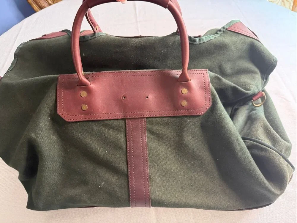 Vintage Orvis Battenkill Green Canvas Leather Duffel Weekender Travel Bag